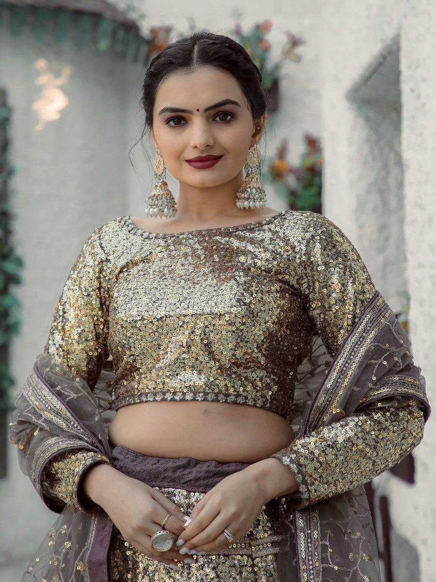 Golden Sequins Georgette Lehenga Choli With Dupatta