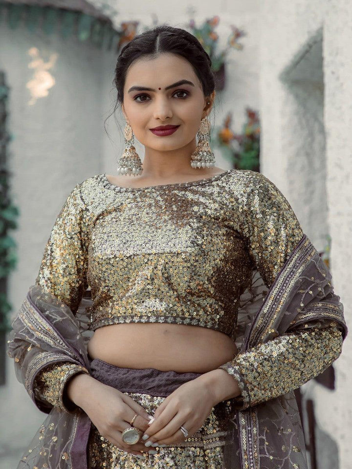 Golden Sequins Georgette Lehenga Choli With Dupatta