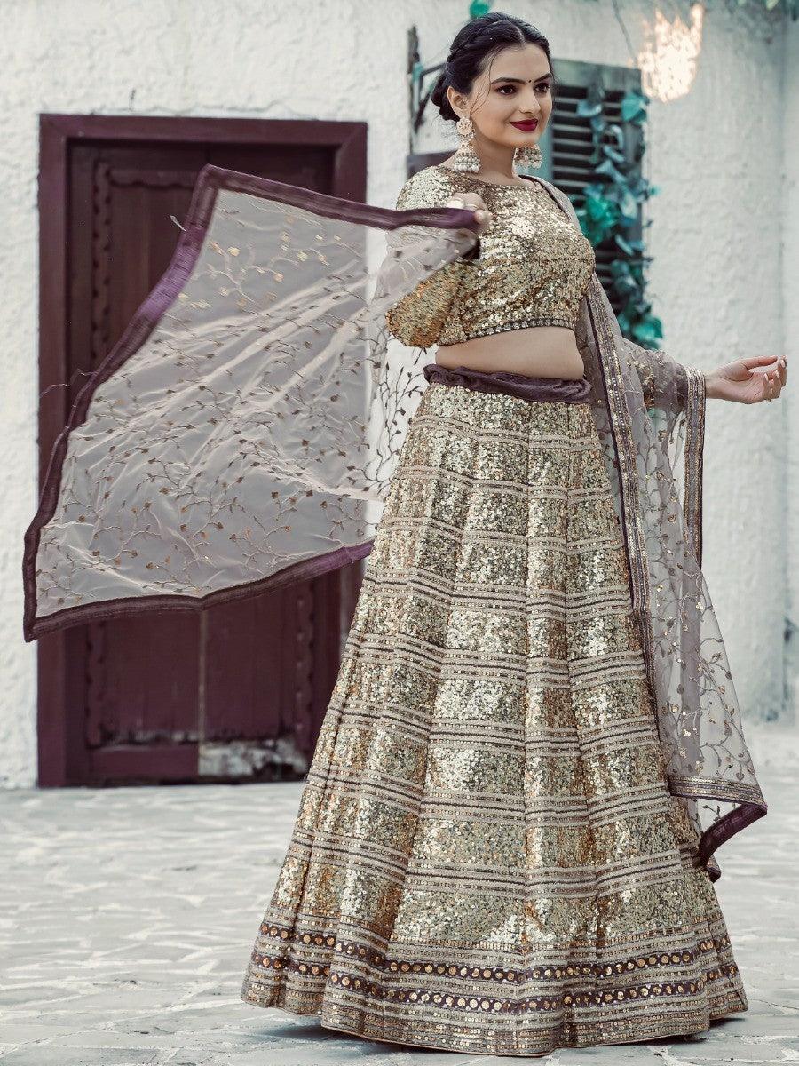 Golden Sequins Georgette Lehenga Choli With Dupatta