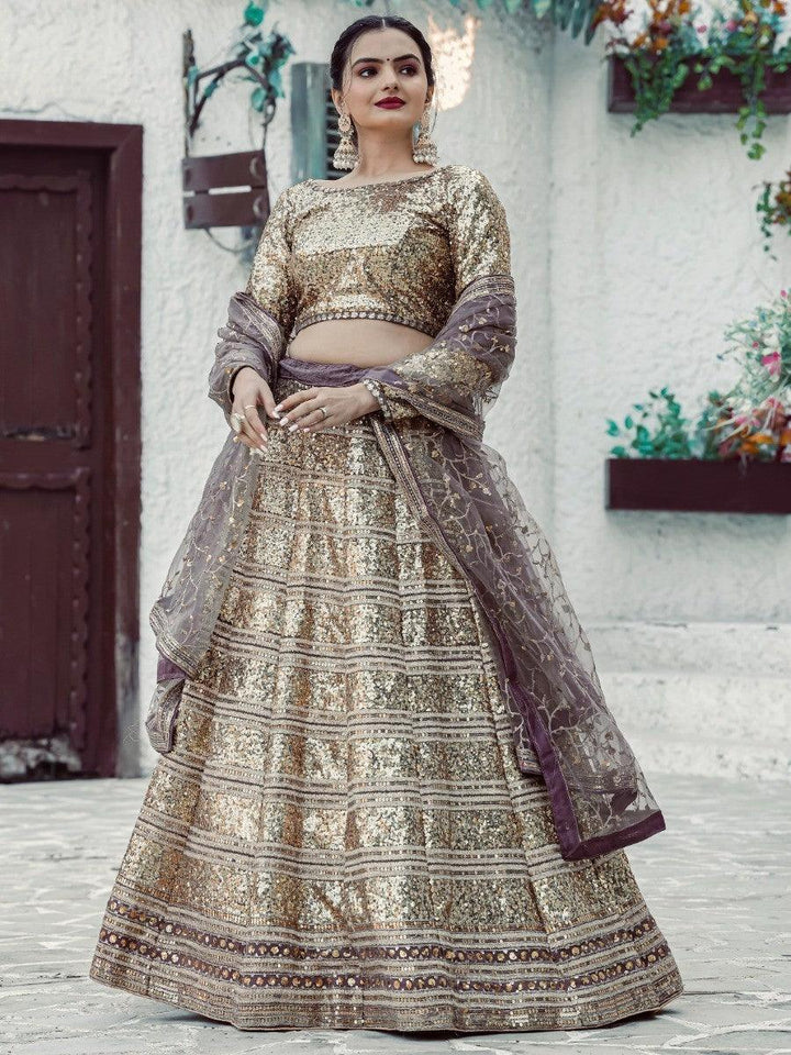 Golden Sequins Georgette Lehenga Choli With Dupatta