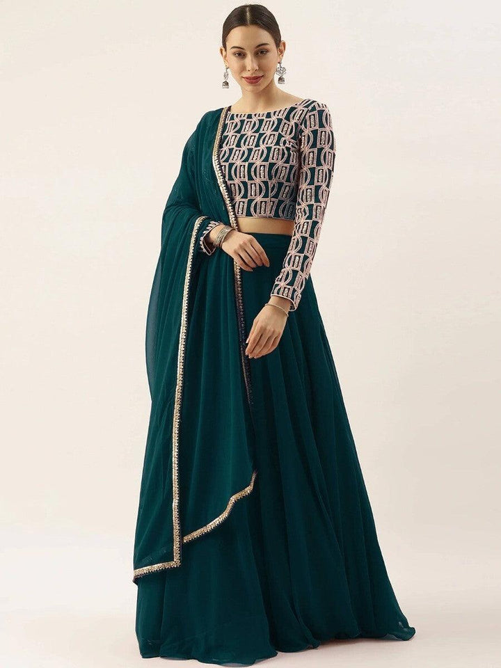 Green Georgette Party Wear Lehenga With Embroidered Choli