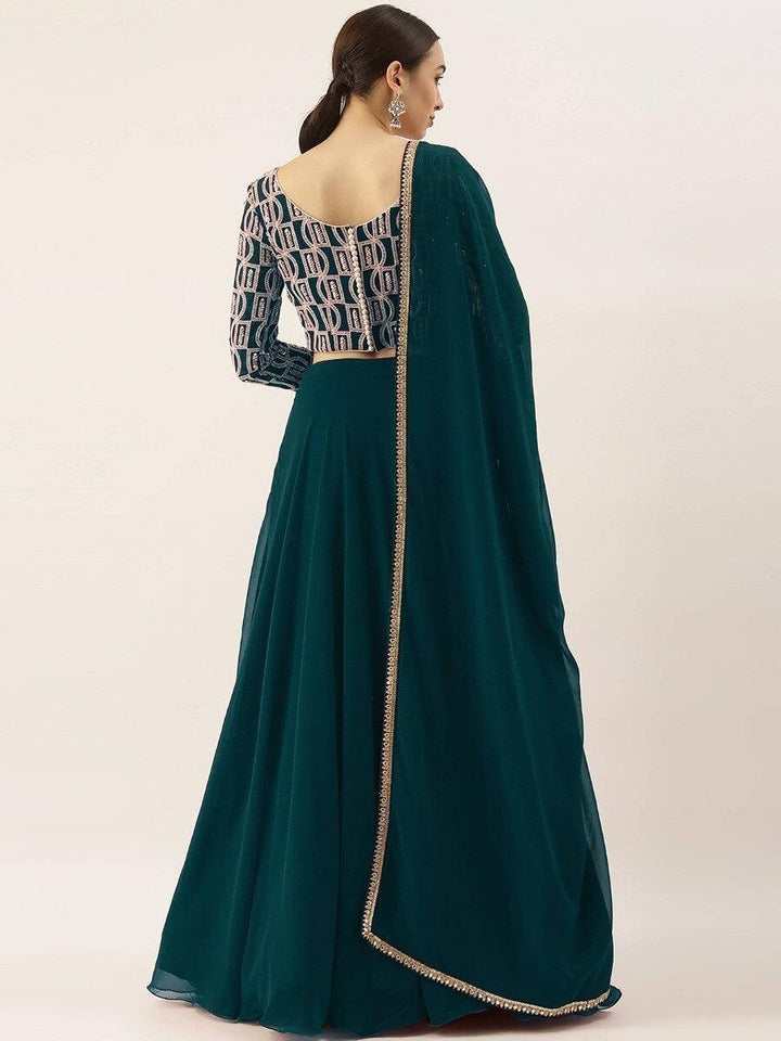 Green Georgette Party Wear Lehenga With Embroidered Choli