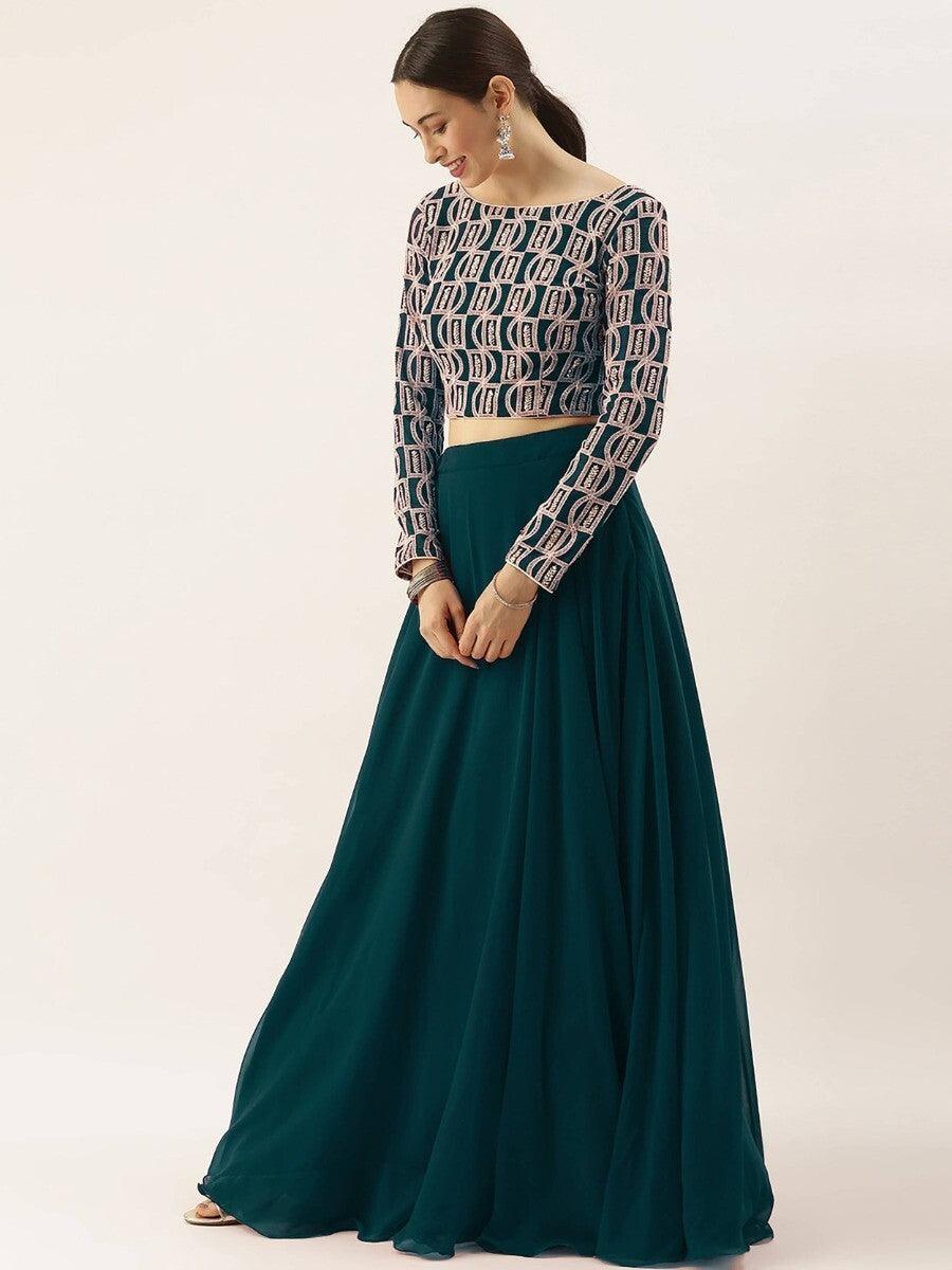 Green Georgette Party Wear Lehenga With Embroidered Choli