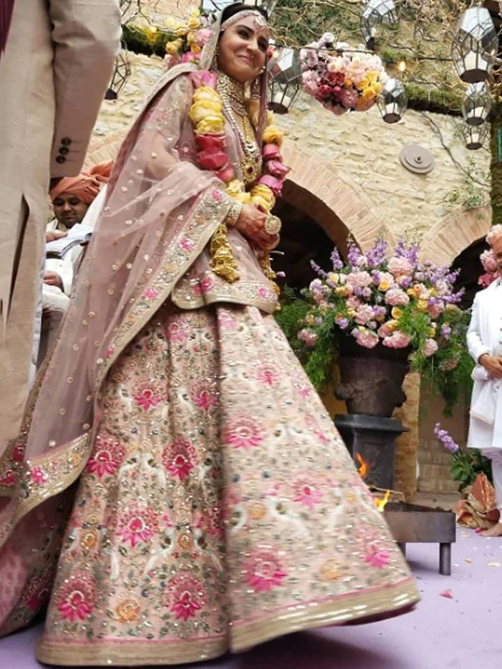 Peach Embroidered Silk Bridal Lehenga Choli With Dupatta