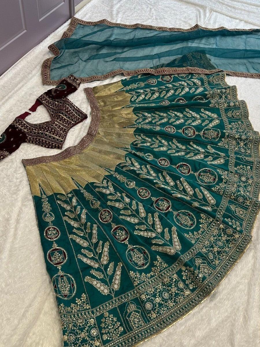 Green Thread Work Silk Engagement Wear Lehenga Choli