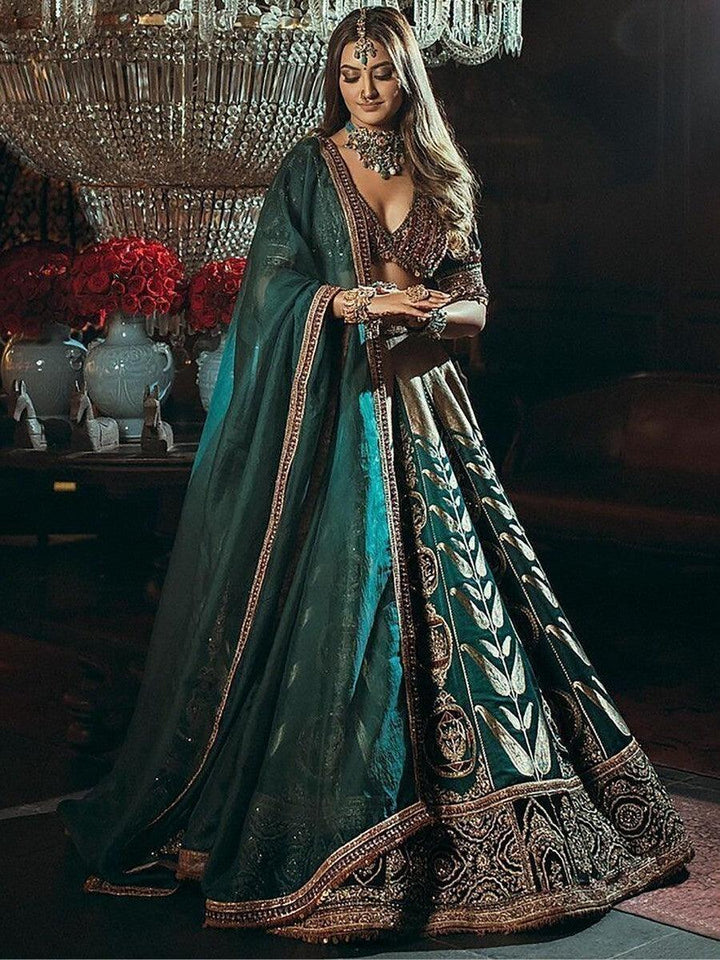 Green Thread Work Silk Engagement Wear Lehenga Choli