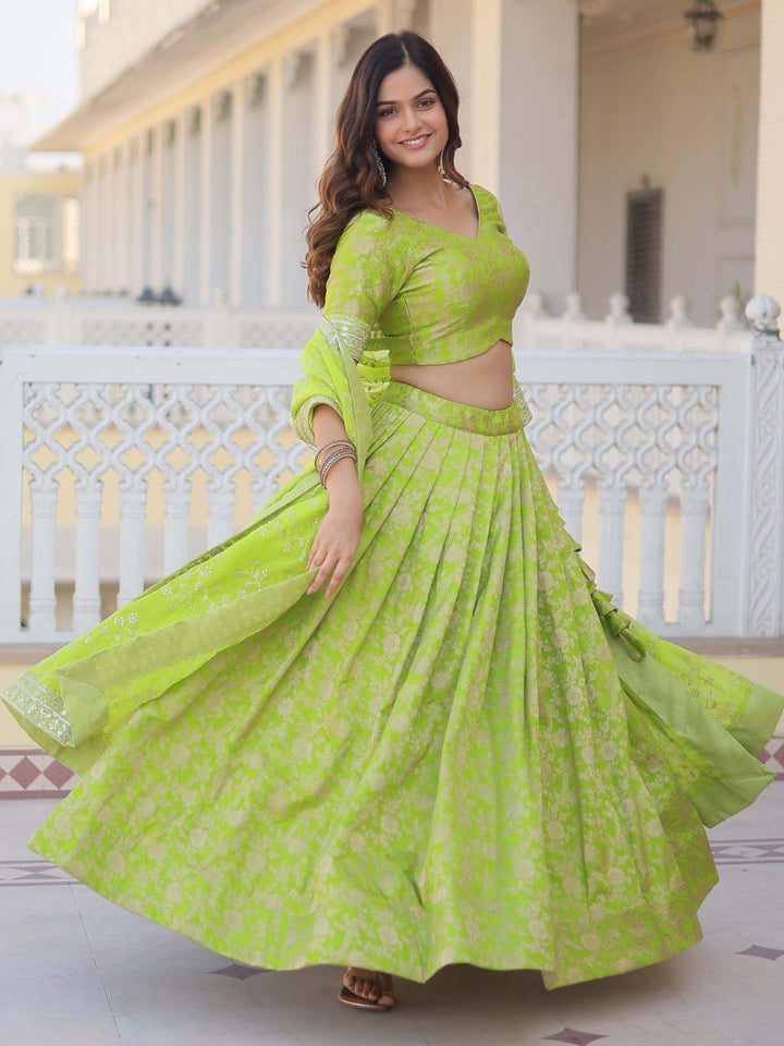 Green Embroidered Jacquard Wedding Wear Lehenga Choli