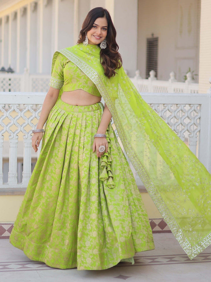 Green Embroidered Jacquard Wedding Wear Lehenga Choli
