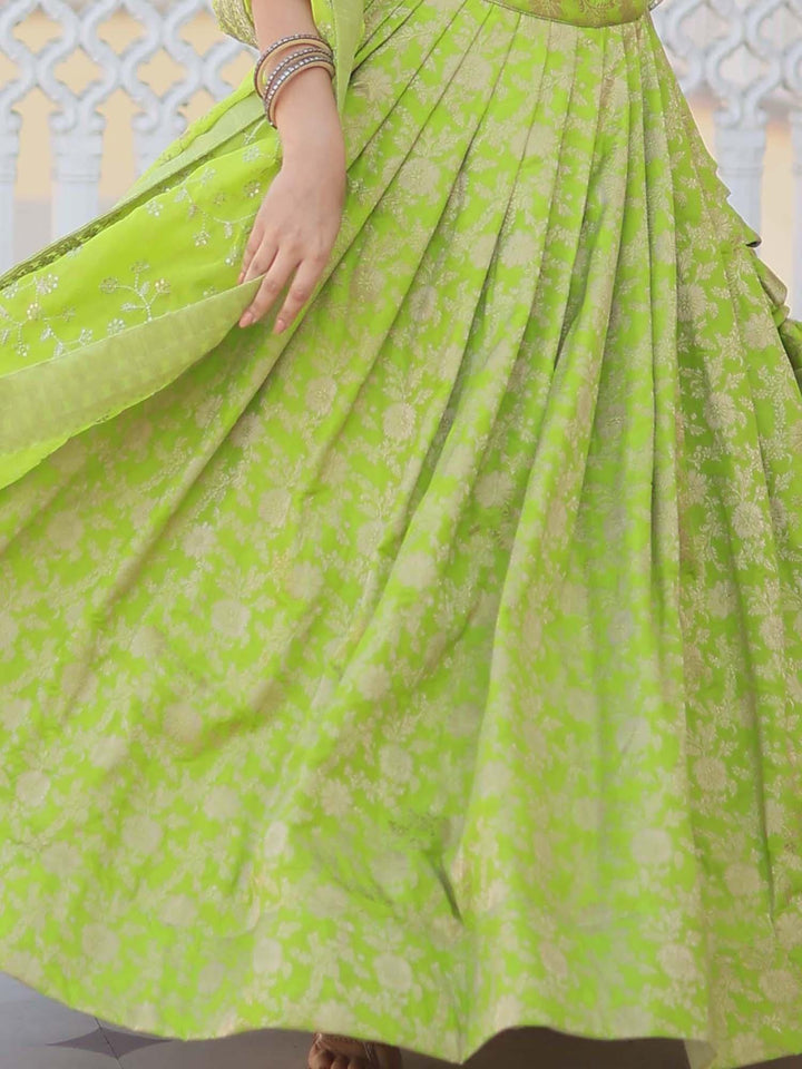 Green Embroidered Jacquard Wedding Wear Lehenga Choli