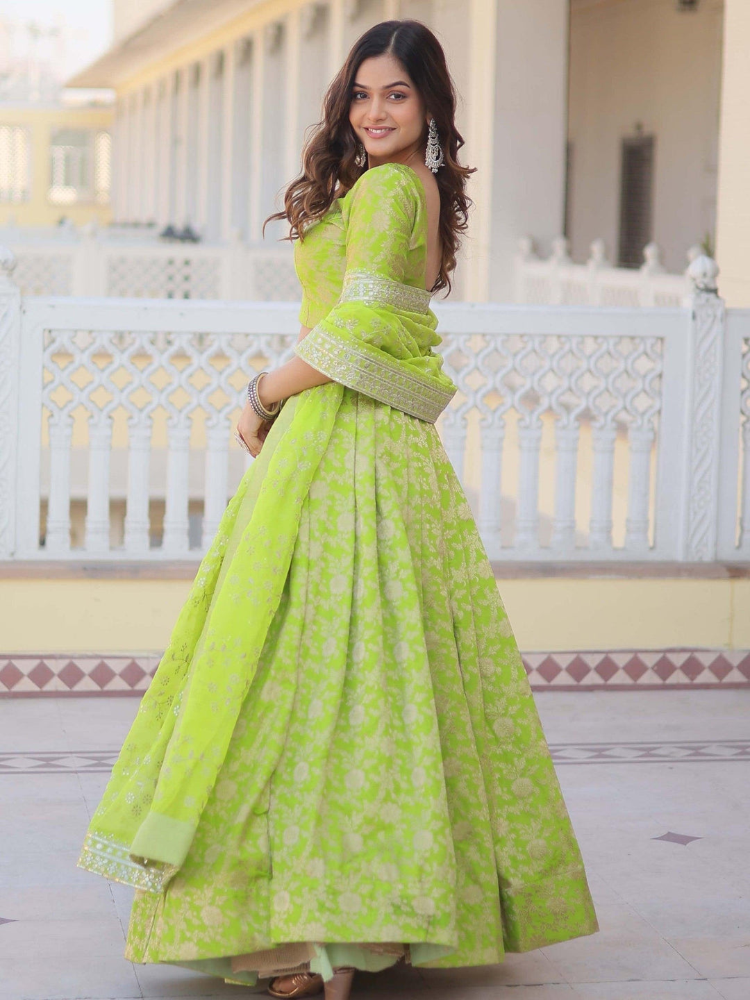 Green Embroidered Jacquard Wedding Wear Lehenga Choli
