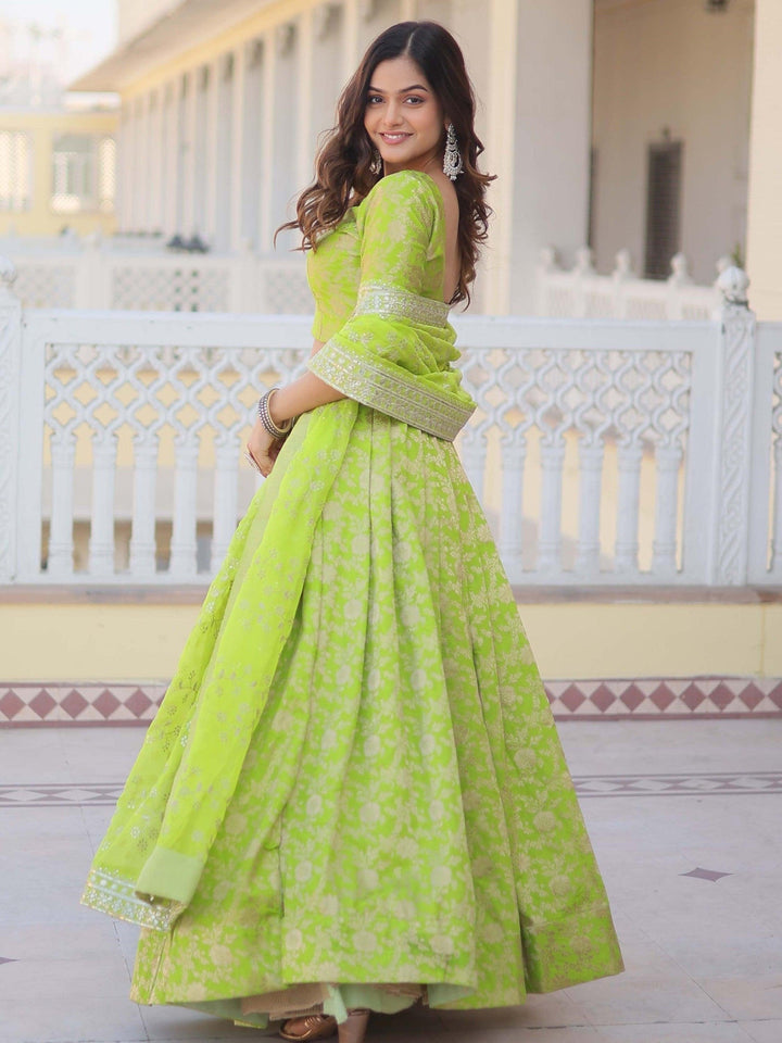Green Embroidered Jacquard Wedding Wear Lehenga Choli