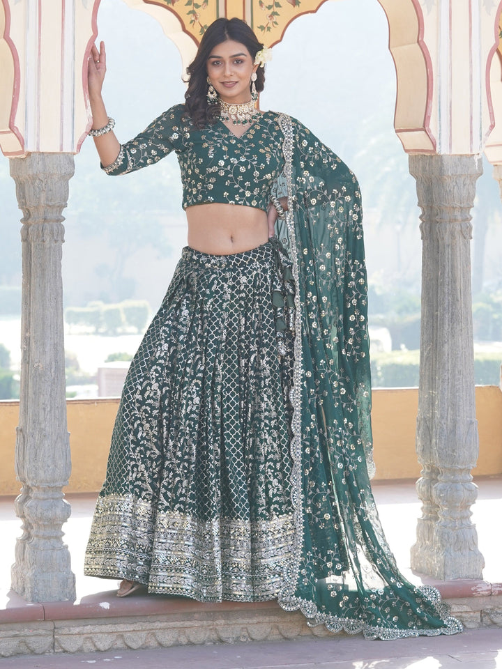 Green Sequins Jacquard Wedding Wear Lehenga Choli