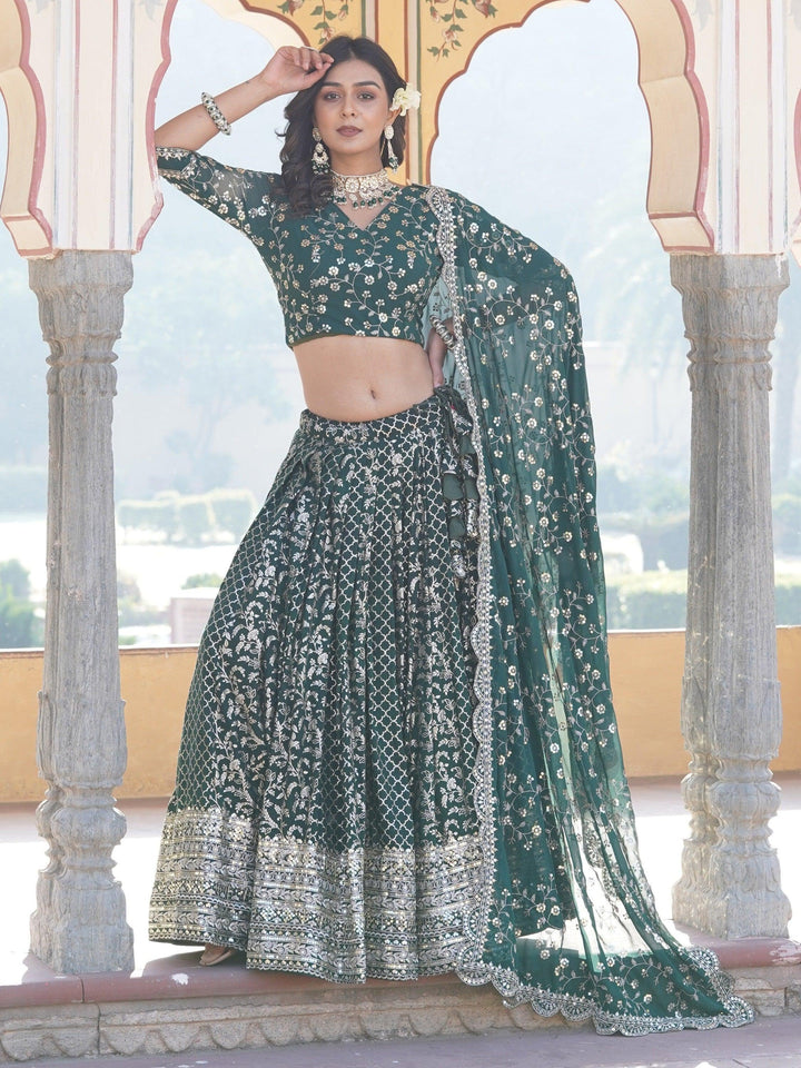 Green Sequins Jacquard Wedding Wear Lehenga Choli
