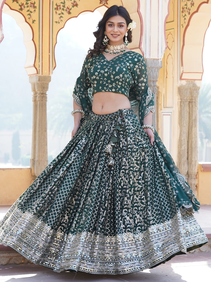 Green Sequins Jacquard Wedding Wear Lehenga Choli