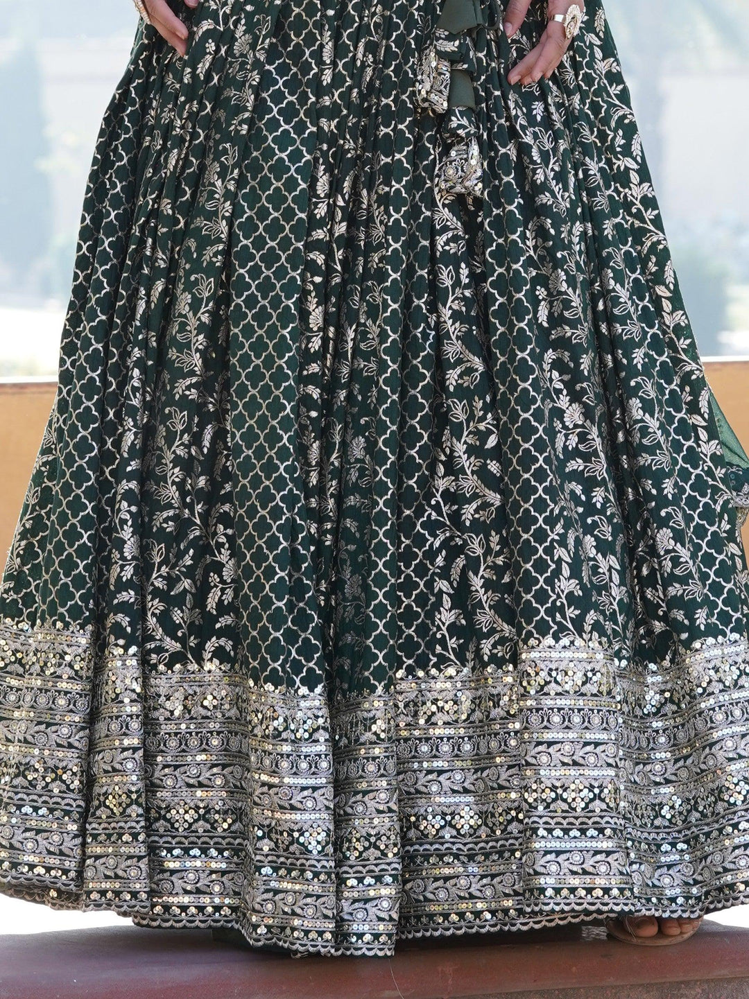 Green Sequins Jacquard Wedding Wear Lehenga Choli