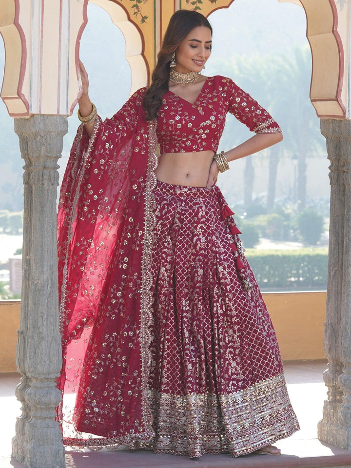 Rani Pink Sequins Jacquard Sangeet Wear Lehenga Choli