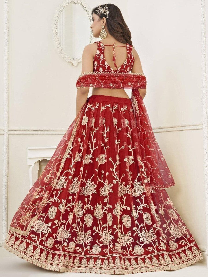 Red Sequins Net Wedding Wear Lehenga Choli With Dupatta