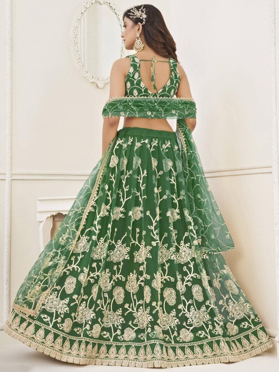 Green Sequins Net Mehendi Wear Lehenga Choli With Dupatta