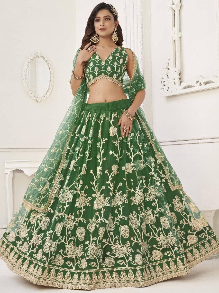 Green Sequins Net Mehendi Wear Lehenga Choli With Dupatta
