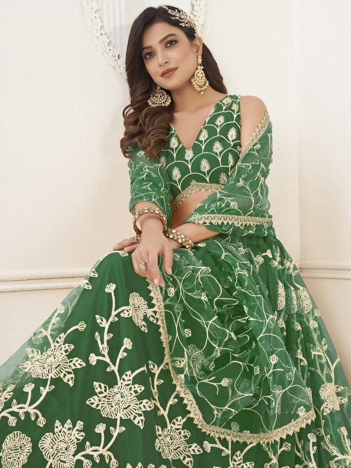 Green Sequins Net Mehendi Wear Lehenga Choli With Dupatta