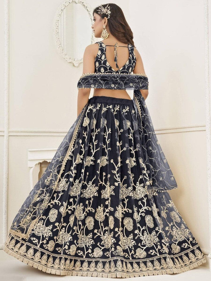 Black Sequins Net Reception Wear Lehenga Choli With Dupatta