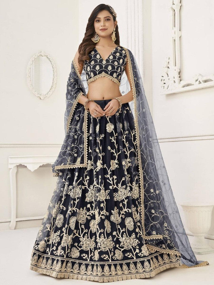 Black Sequins Net Reception Wear Lehenga Choli With Dupatta