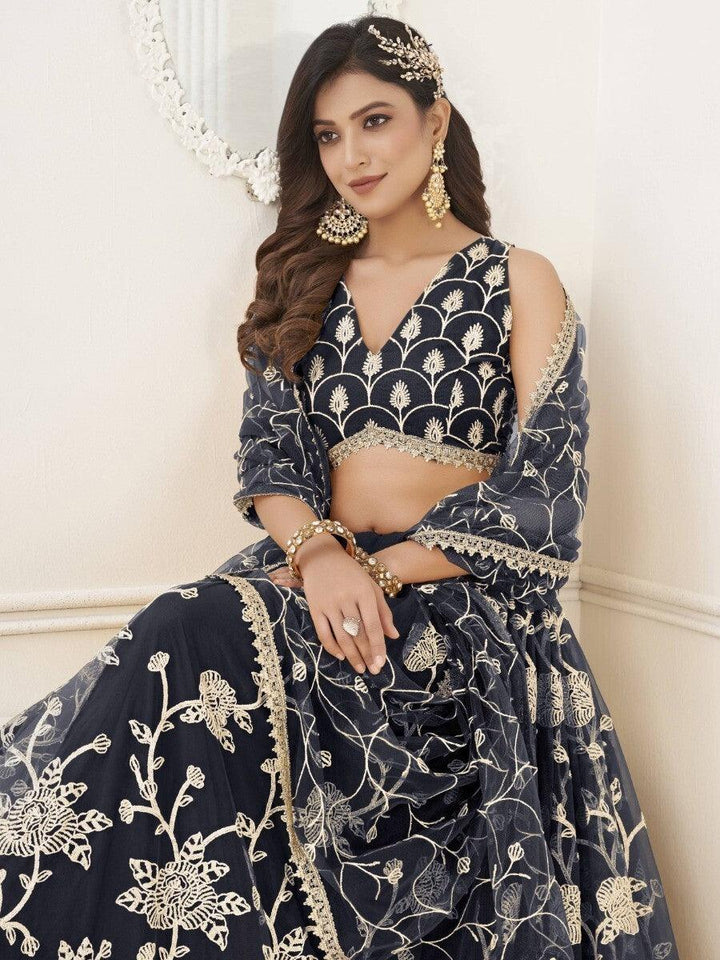 Black Sequins Net Reception Wear Lehenga Choli With Dupatta