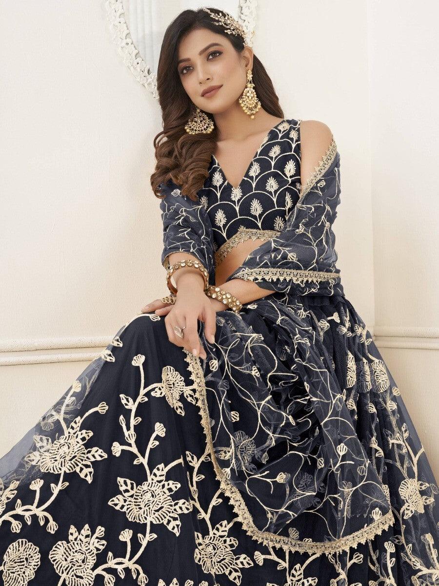 Black Sequins Net Reception Wear Lehenga Choli With Dupatta