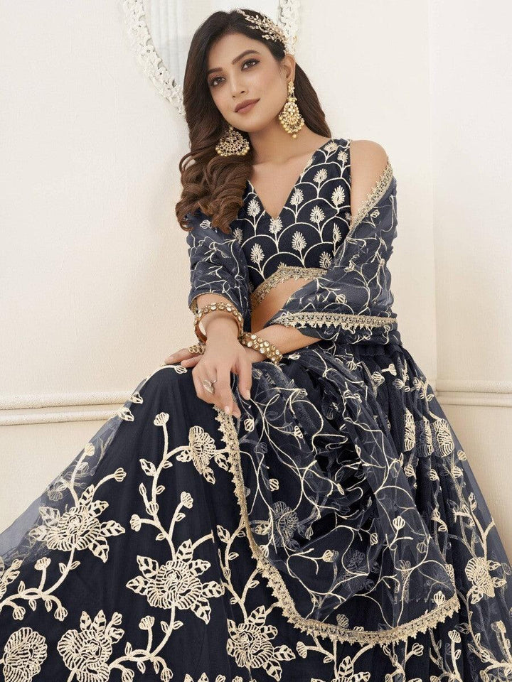 Black Sequins Net Reception Wear Lehenga Choli With Dupatta