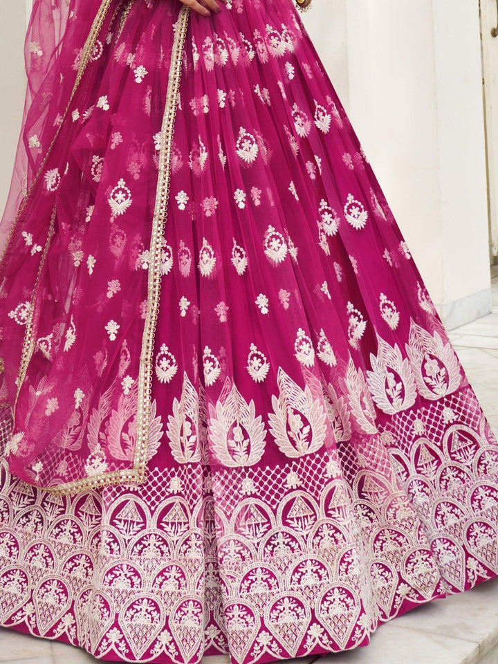 Rani Pink Thread Work Net Wedding Wear Lehenga Choli