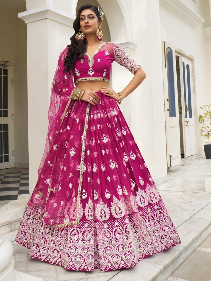 Rani Pink Thread Work Net Wedding Wear Lehenga Choli