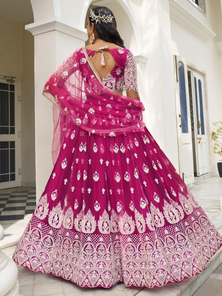 Rani Pink Thread Work Net Wedding Wear Lehenga Choli