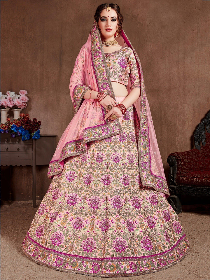 Arresting Pastel Pink Colored Bridal Wear Designer Embroidered Lehenga choli