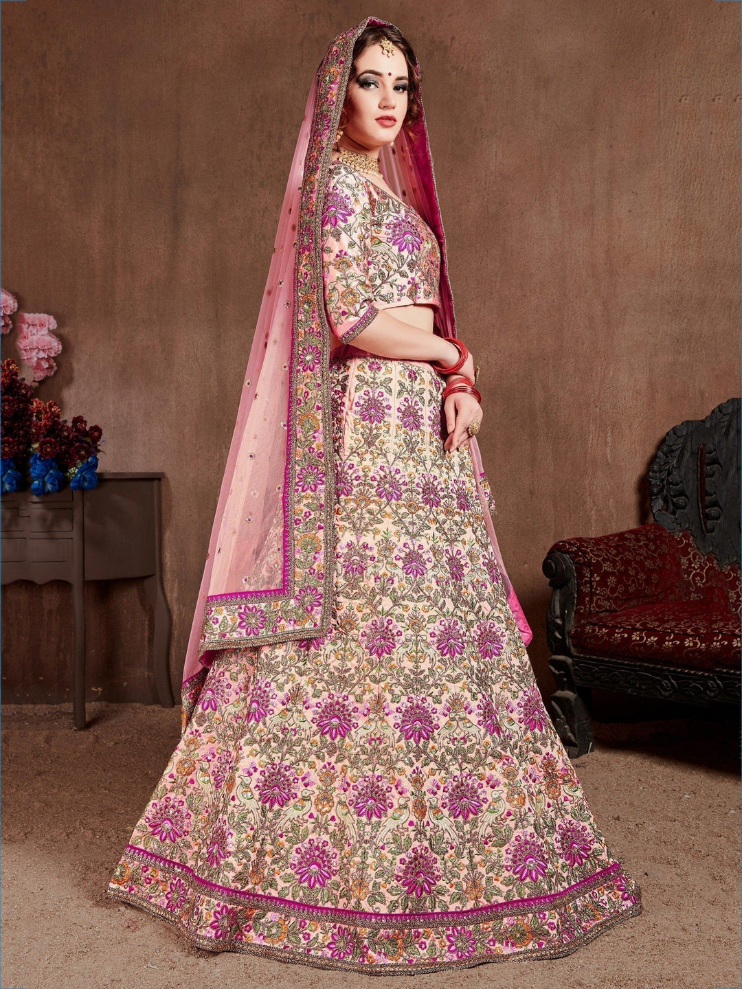Arresting Pastel Pink Colored Bridal Wear Designer Embroidered Lehenga choli