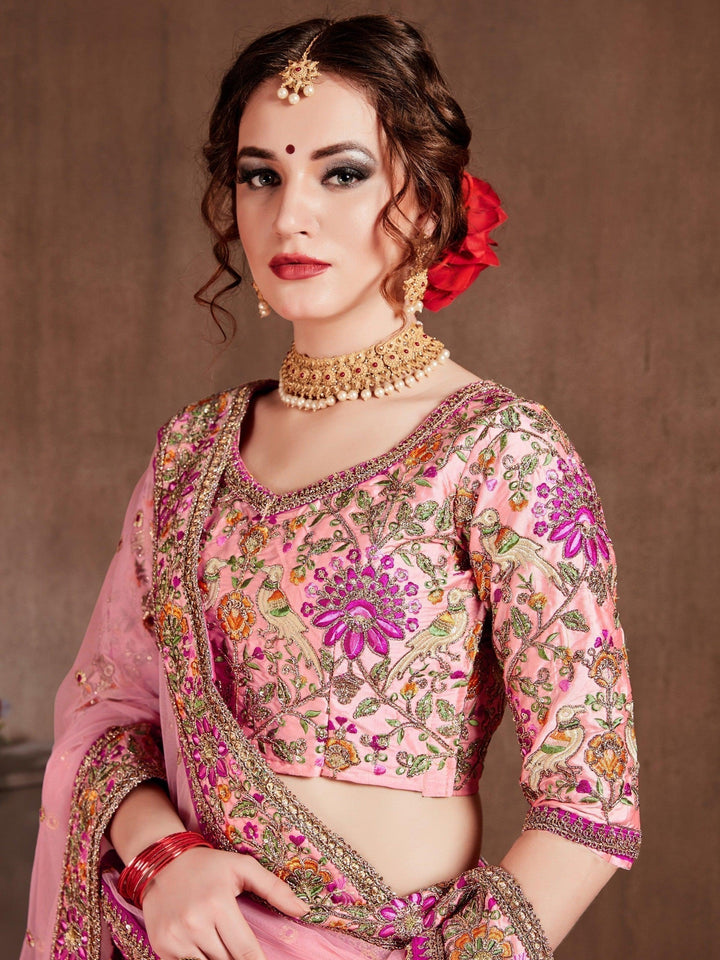 Arresting Pastel Pink Colored Bridal Wear Designer Embroidered Lehenga choli