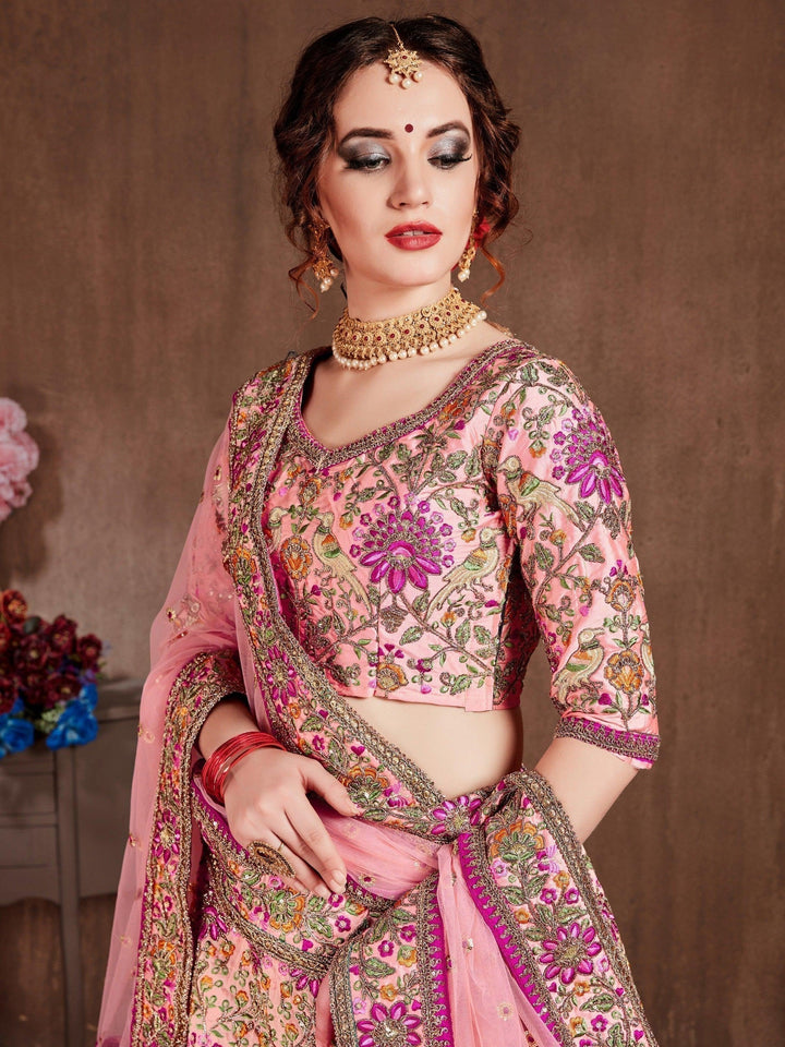 Arresting Pastel Pink Colored Bridal Wear Designer Embroidered Lehenga choli