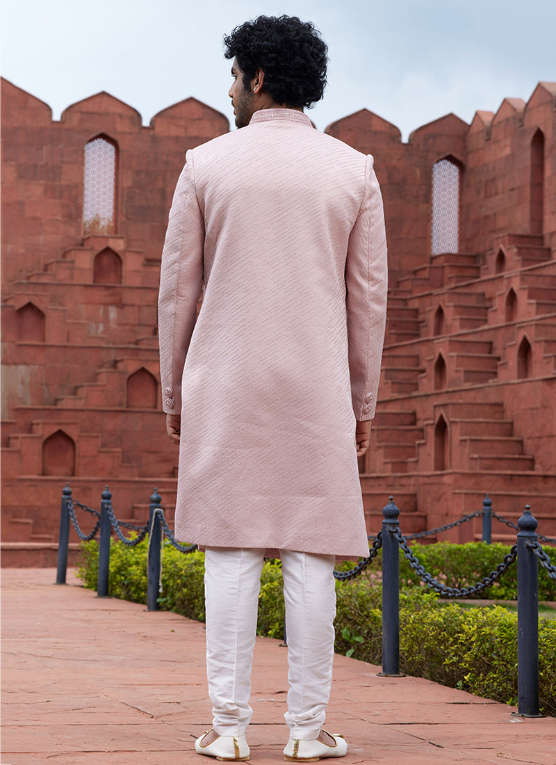 onion pink Art Silk Wedding Wear Embroidery Work 4 Pcs Jacket Set