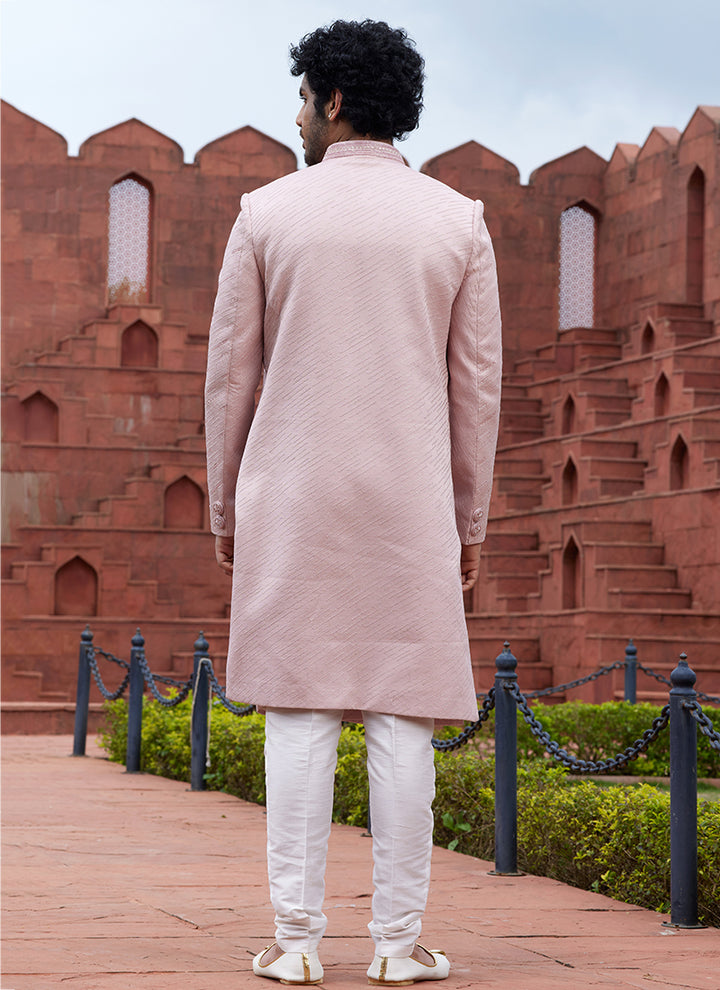 onion pink Art Silk Wedding Wear Embroidery Work 4 Pcs Jacket Set