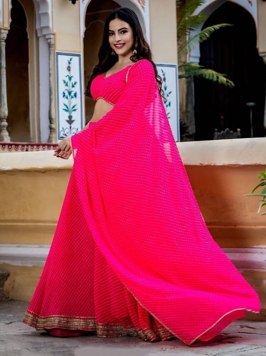Pink Laheriya Print Georgette Designer Lehenga Choli