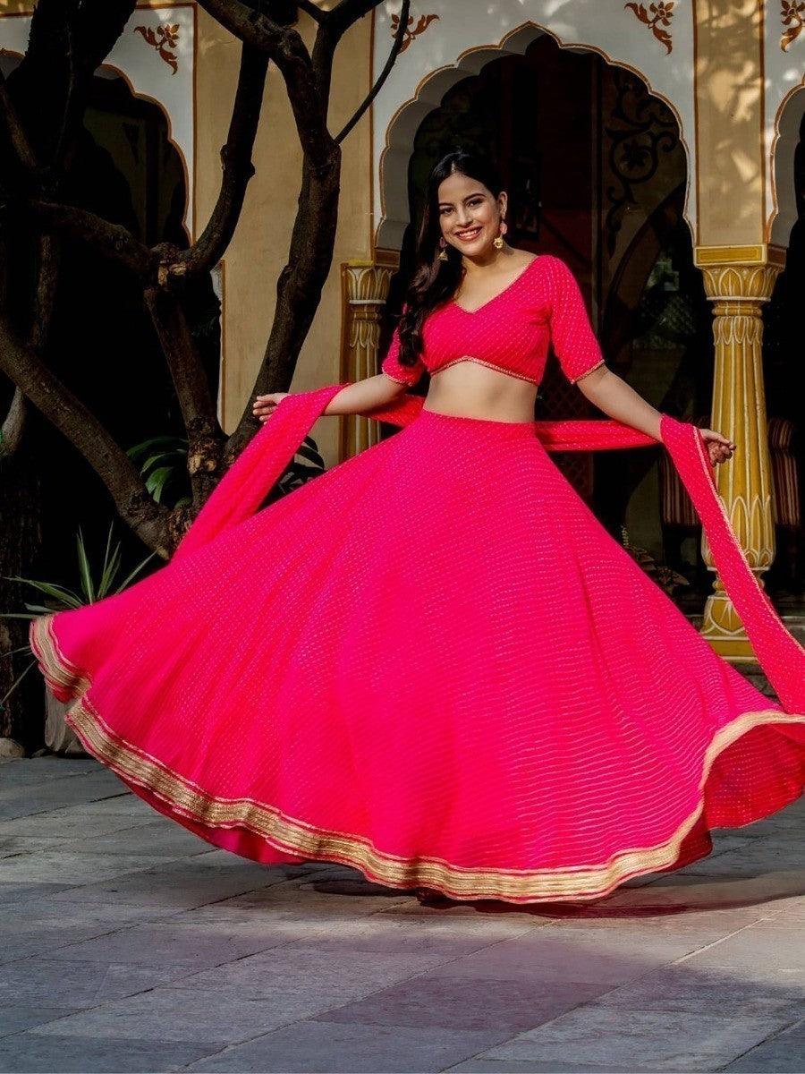Marvelous Pink Laheriya Print Georgette Designer Lehenga Choli