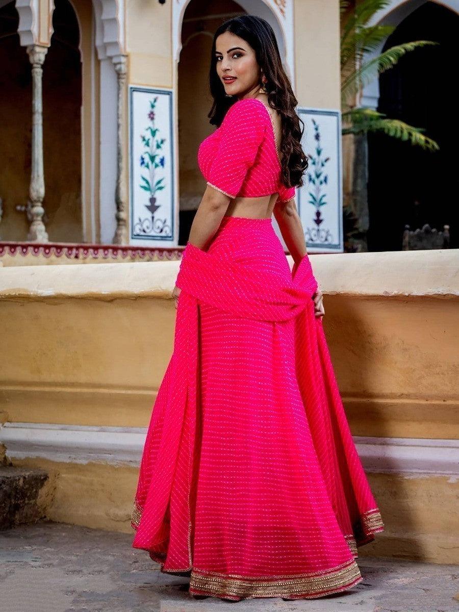 Marvelous Pink Laheriya Print Georgette Designer Lehenga Choli