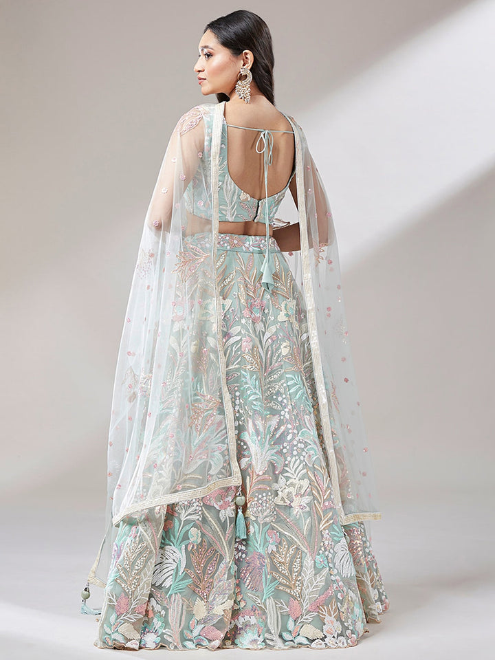 Pista Green Sequins Net Wedding Wear Lehenga Choli
