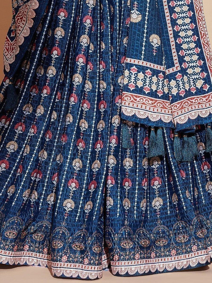 Alluring Blue Digital Print Chinon Engagement Wear Lehenga Choli