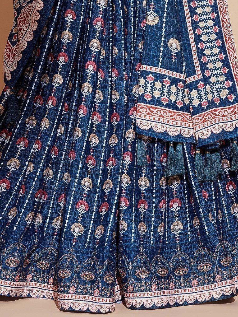Blue Digital Print Chinon Engagement Wear Lehenga Choli