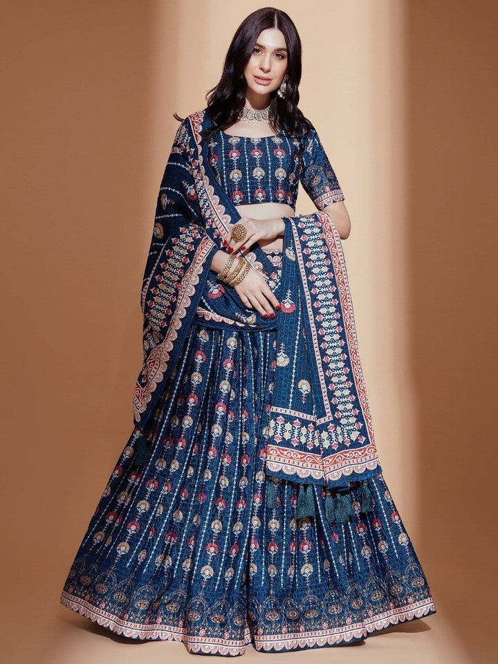 Blue Digital Print Chinon Engagement Wear Lehenga Choli