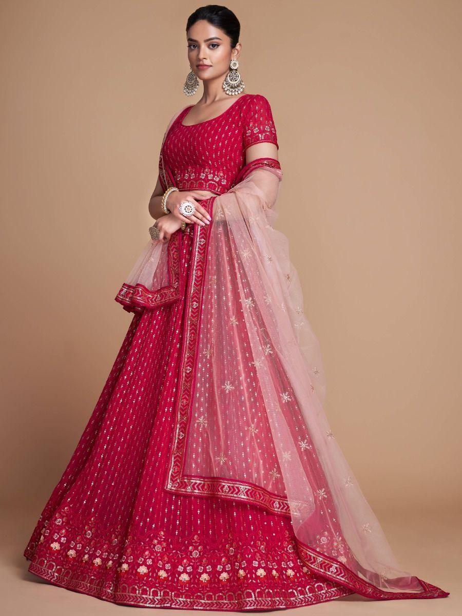 Rani Pink Embroidery Georgette Wedding Lehenga Choli