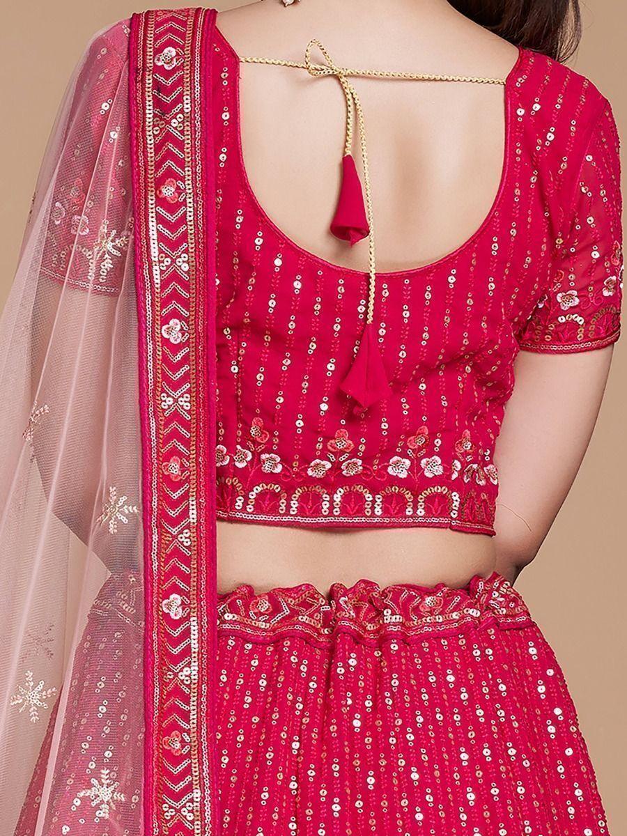 Rani Pink Embroidery Georgette Wedding Lehenga Choli