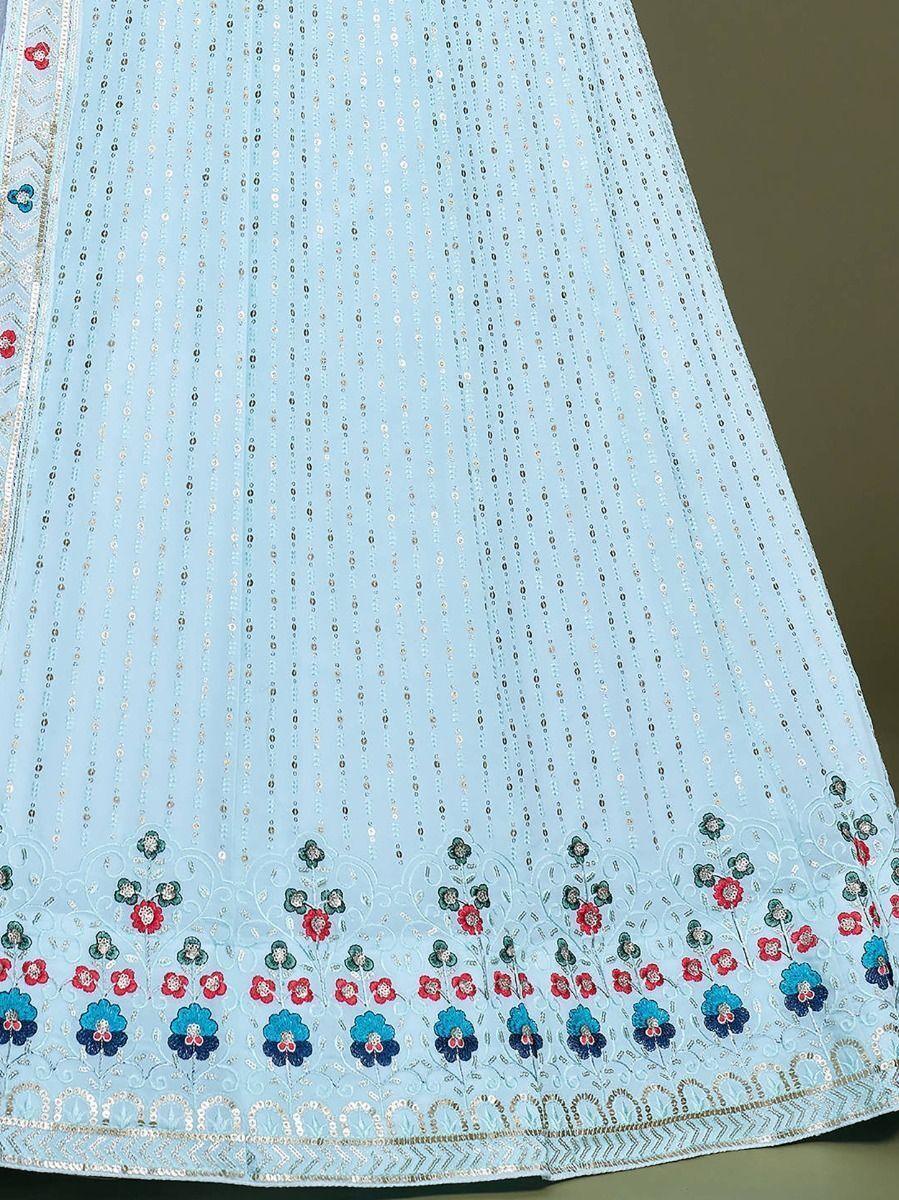 Sky Blue Embroidery Georgette Wedding Wear Lehenga Choli