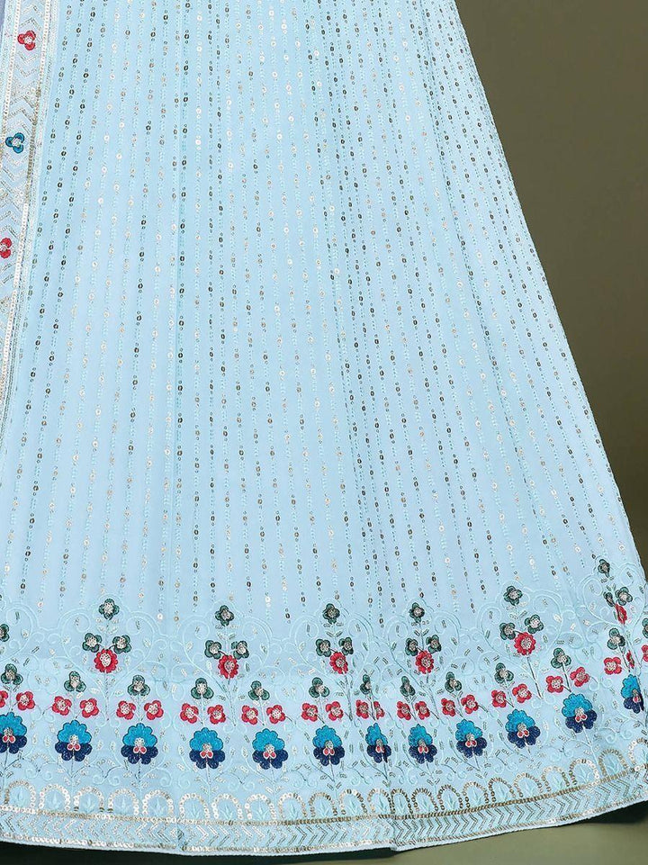 Sky Blue Embroidery Georgette Wedding Wear Lehenga Choli