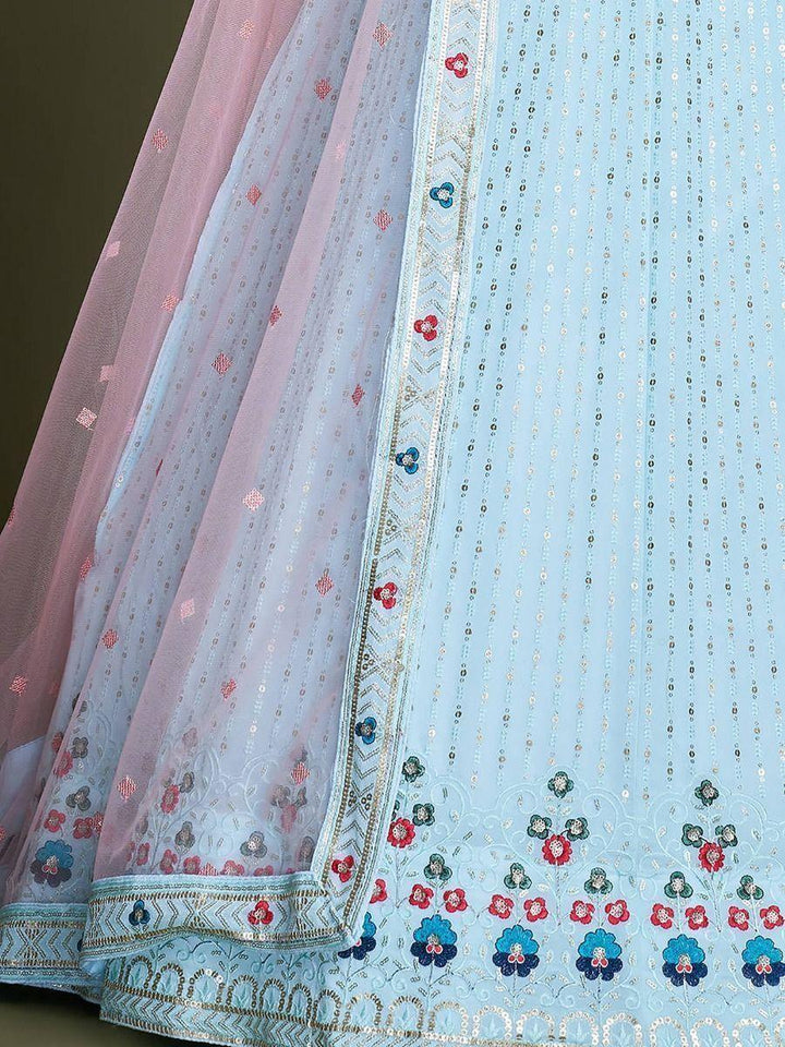 Sky Blue Embroidery Georgette Wedding Wear Lehenga Choli